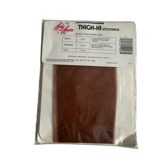 LADY LAURA Vintage 1981 Suntone Sandalfoot Thigh High Stockings One Size NEW NWT - Picture 3 of 6